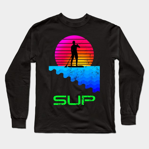 Retro Stand Up Paddle Boarding SUP Long Sleeve T-Shirt by dmorit